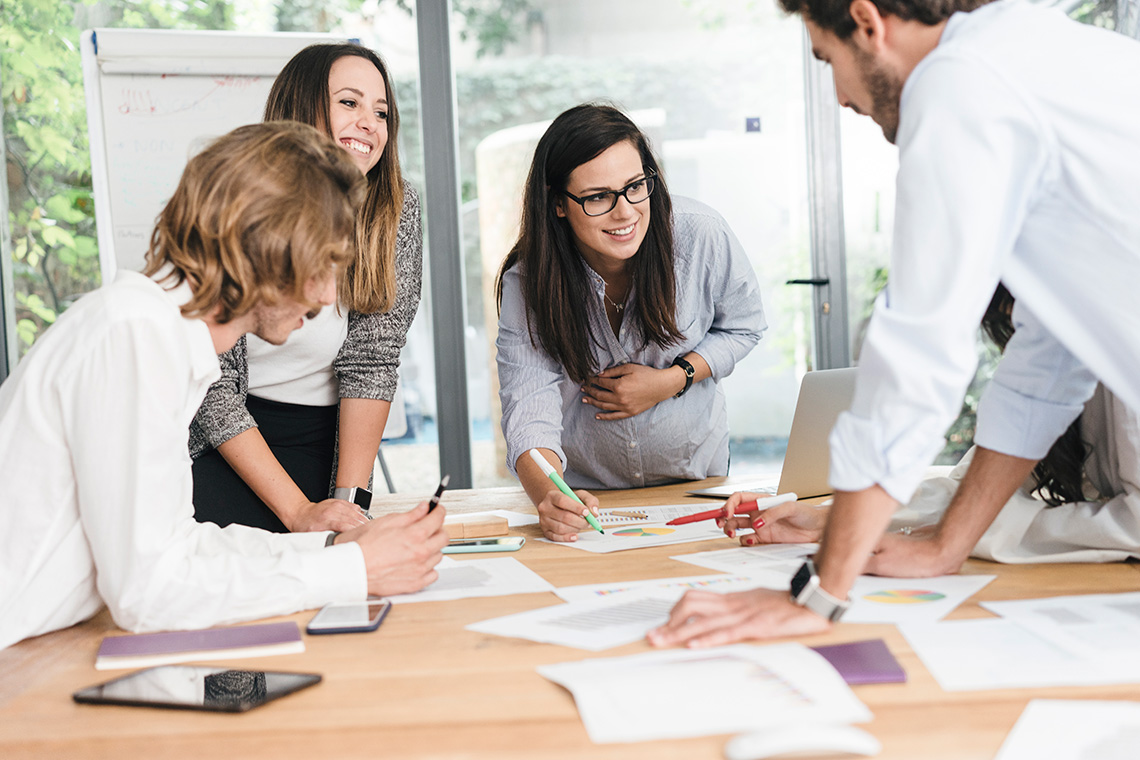 Team di lavoro felice con Studio PRO